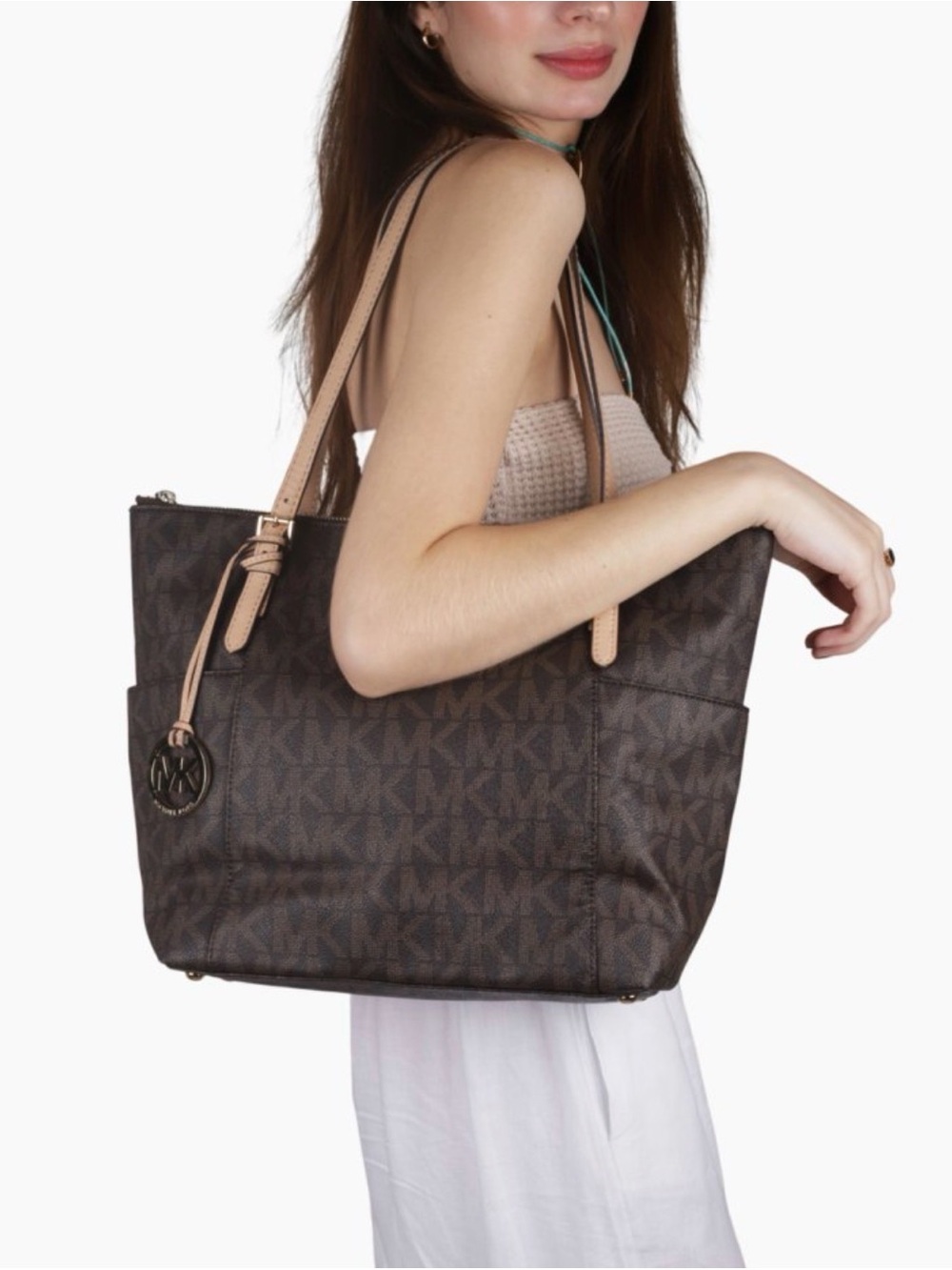 MICHAEL Michael Kors Brown Tote with Structured Shape and Textured Material
